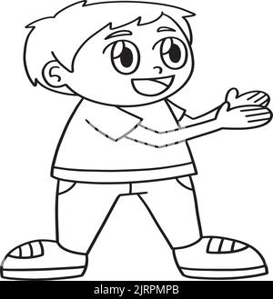 Happy Boy isolato colorazione pagina per bambini Illustrazione Vettoriale