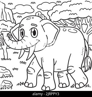 Pagina di colorazione degli animali dell'elefante per i bambini Illustrazione Vettoriale