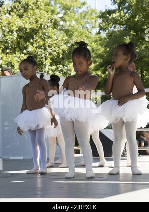 I ballerini della Cynthia King Dance School si esibiscono al festival Black VegFest di Brooklyn, New York. Foto Stock