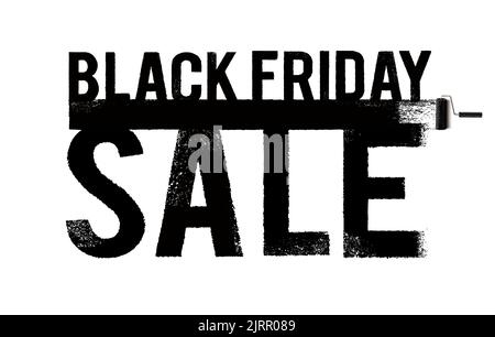 Black Friday sale - colpo di vernice nera con rullo di vernice e lettere di vendita maiuscola Illustrazione Vettoriale