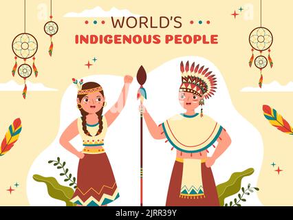 World Indigenous Peoples Day background Template Hand Drawed Cartoon Flat Illustration Illustrazione Vettoriale