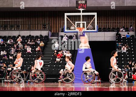 Tokyo, Giappone. 24th ago, 2022. Gruppo di squadre del Giappone, 24 agosto 2022 - Pallacanestro della sedia a rotelle : Giappone 47-60 Spagna all'Arena di Ariake durante i Giochi Paralimpici di Tokyo 2020 evento di 1st° anniversario a Tokyo, Giappone. Credit: SportsPressJP/AFLO/Alamy Live News Foto Stock