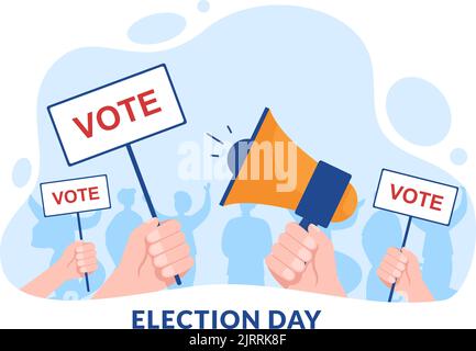 Giorno delle elezioni politiche mano disegnata Cartoon Flat Illustrazione con gli elettori che lanciano Ballots a Polling Place negli Stati Uniti adatto per Poster Illustrazione Vettoriale