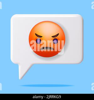 3D Emoticon arrabbiato rosso nella bolla di chat Illustrazione Vettoriale