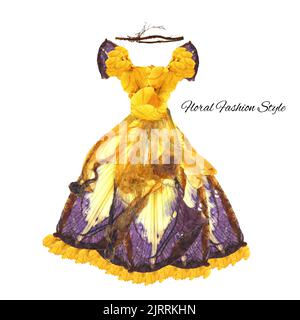 Abito fantastico fatto di fiori su un appendiabiti, stile alto floreale moda Foto Stock