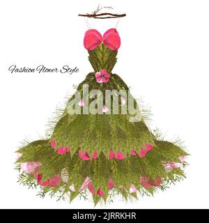 Abito fantastico fatto di fiori su un appendiabiti, stile alto floreale moda Foto Stock