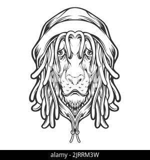 Leone testa rasta cool con cappello reggae silhouette illustrazioni vettoriali per il tuo lavoro Logo, mascotte merchandise t-shirt, adesivi e disegni di etichette, poste Foto Stock