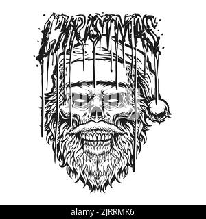 babbo natale zombie cranio monocromatico Vector illustrazioni per il tuo lavoro Logo, mascotte merchandise t-shirt, adesivi e disegni di etichette, poster, saluto Foto Stock