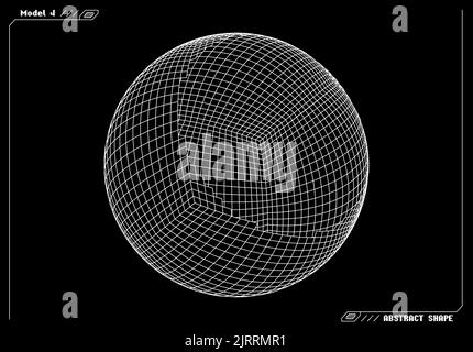 Astratto 3D forma a reticolo o elemento di base con bordo aperto. Astrazione geometrica della scienza e della tecnologia con forma deformata. Illustrazione Vettoriale