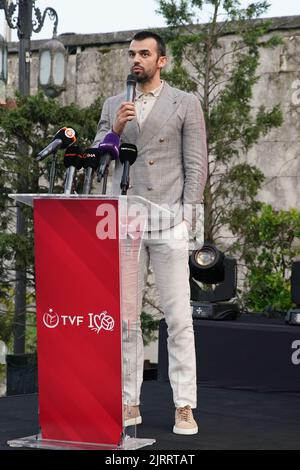 ISTANBUL, TURCHIA - 28 MAGGIO 2022: Turkiye Mens nazionale squadra di pallavolo capitano Arslan Eksi in Media cena delle squadre nazionali Foto Stock