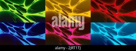 Texture appiccicosa in verde, rosso, blu, giallo, rosa. Illustrazione cartoon dello stiramento e dell'incandescenza della sostanza liquida che fonde. Sfondo Illustrazione Vettoriale