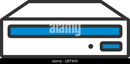 Icona CD-ROM. Contorno grassetto modificabile con disegno riempimento colore. Illustrazione vettoriale. Illustrazione Vettoriale