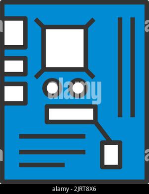 Icona della scheda madre. Contorno grassetto modificabile con disegno riempimento colore. Illustrazione vettoriale. Illustrazione Vettoriale
