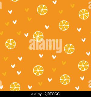 Illustrazione estiva con arance e limoni. Motivo Seamlees con frutti colorati su sfondo colorato. Concetto di cibo. Modello per invito Illustrazione Vettoriale
