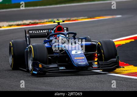 06 SARGEANT Logan (usa), Carlin, Dallara F2, azione in occasione del 11th° round del Campionato FIA di Formula 2 2022, dal 26 al 28 agosto 2022 sul circuito di Spa-Francorchamps, a Francorchamps, Belgio - Foto Julien Delfosse/DPPI Foto Stock