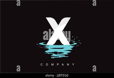 Lettera X Logo Design con Acqua Splash increspature gocce di riflessione icona Vettore illustrazione. Illustrazione Vettoriale
