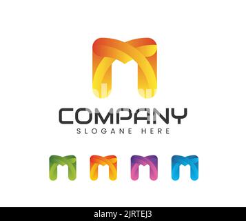Elementi del modello di disegno dell'icona del logo della lettera m. 3D utilizzando la lettera M. Illustrazione Vettoriale
