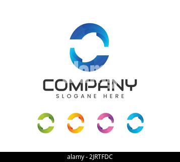 Set di logo astratto a colori per aziende. Elementi di progettazione dell'identità aziendale. Illustrazione Vettoriale