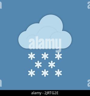 L'icona delle previsioni del tempo di una nuvola con fiocchi di neve è isolata su uno sfondo blu. Illustrazione vettoriale. Illustrazione Vettoriale