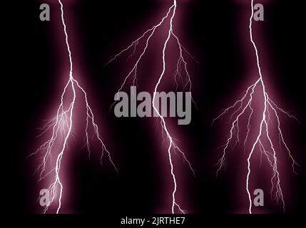 Alcune diverse di fulmini isolato su nero Foto Stock
