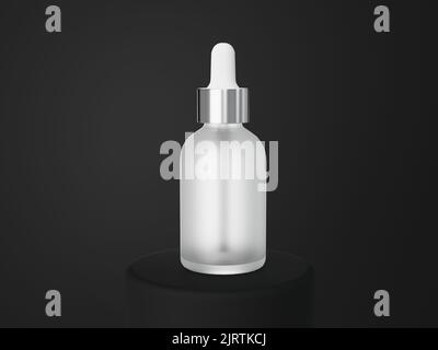 Flacone contagocce per siero cosmetico in vetro bianco 3D rendering, confezione del prodotto per la cura Foto Stock