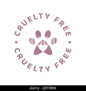Etichetta stampata con zampa di cane crudeltà. Badge vettoriale non testato su animali. Illustrazione Vettoriale