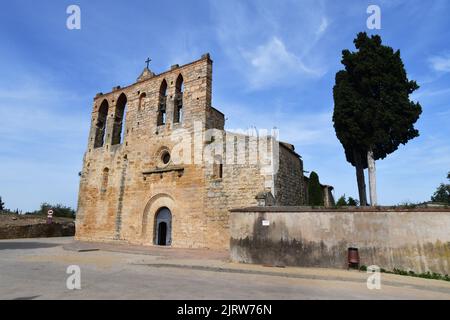 Chiesa di Sant Esteve a Peratallada, Catalogna, Spagna Foto Stock
