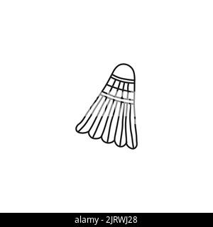 Doodle contorno shuttlecock icona per badminton isolato su sfondo bianco. Illustrazione Vettoriale