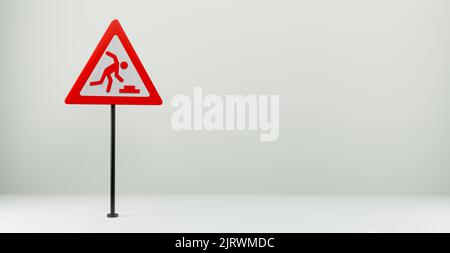 Segnaletica stradale mine di pericolo, 3D segno isolato su sfondo bianco, spazio copia. 3D lavoro e 3D illustrazione Foto Stock