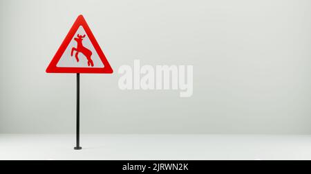 Cartello stradale Wild Animals, 3D cartello isolato su sfondo bianco, spazio copia. 3D lavoro e 3D illustrazione Foto Stock