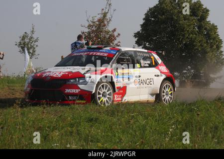 Efrem Liarena, Sara Fernandez di Spagna con la vettura Skoda Fabia Rally2 Evo in azione durante il Czech Barum Rally, evento di campionato europeo di rally a Zl Foto Stock