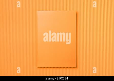 Notebook in pelle arancione su sfondo arancione, blocco note in alto, foto dall'alto Foto Stock