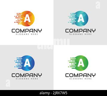 Cerchiare il logo di una lettera con linea e punto. Lettera Un modello di disegno di logo, tecnologia astratto dot connessione vettore logo icona logo logo cerchio logotipo Illustrazione Vettoriale