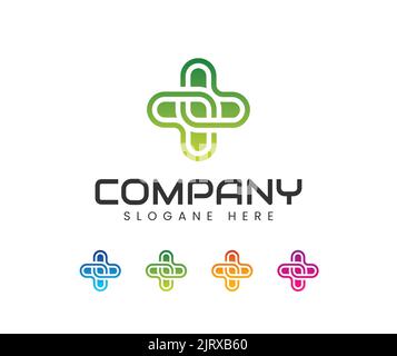 Modello vettoriale per il logo medico di farmacia e salute. Modello astratto del logo incrociato medico Illustrazione Vettoriale