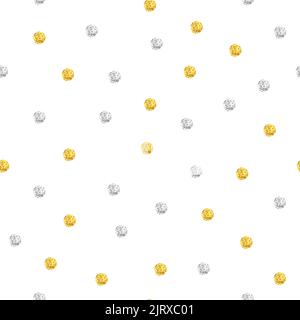 Motivo senza cuciture a punti Polka. Sfondo vettoriale con punti d'argento e d'oro isolati su bianco Illustrazione Vettoriale