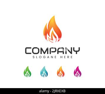 Fuoco fiamma vettore logo. Modello di disegno vettoriale con logo Fire Flame. Illustrazione Vettoriale