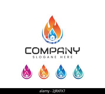 Logo Fire Flames. Red Fire, Yellow Fire Logo, icona in Design Vector alla moda Illustrazione Vettoriale