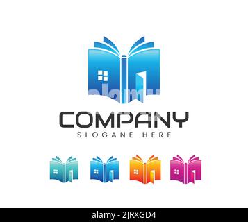 Design del logo del negozio di libri online. Logo per gli acquisti online. Logo di apprendimento Illustrazione Vettoriale