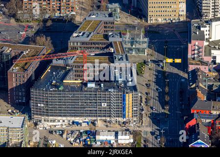 Vista aerea, HotelNew building Moxy e Residence Inn all'angolo di Emil-Schumacher-Straße e Rheinische Straße al Dortmund U, Dorstfelder B. Foto Stock