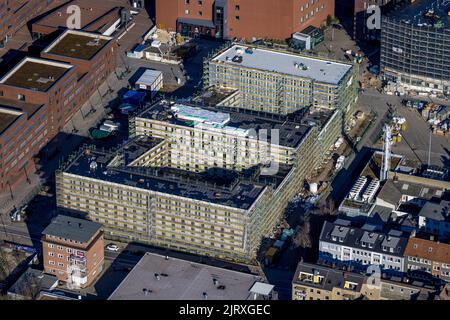 Vista aerea, cantiere con nuovo edificio per residenze studentesche a Emil-Moog-Platz e Ritterstraße a Dortmund U, Dorstfelder Brücke, Dortm Foto Stock