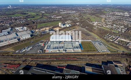 Fotografia aerea, centro logistico di Rewe Dortmund, zona industriale di Westfalenhütte Walzwerkstraße, Dortmund, zona della Ruhr, Renania settentrionale-Vestfalia, Germa Foto Stock