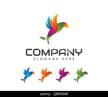 Hummingbird, Creative, astratto digitale e uccello colorato logo design Illustrazione Vettoriale