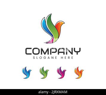 Modello vettoriale di disegno del logo dell'uccello. Logo creativo astratto dell'uccello Illustrazione Vettoriale