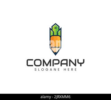 Creative edificio logo design modello vettoriale moderno logo concetto matita e edificio Illustrazione Vettoriale