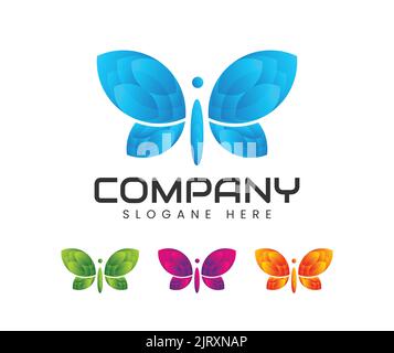 Modello e design moderno e minimalista con logo Butterfly. Golden elegante Butterfly icona vettore Illustrazione Vettoriale