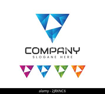Design moderno con logo triangolare 3D. 3D triangolo astratto . Logo isolato su sfondo bianco Illustrazione Vettoriale
