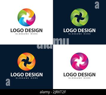 Astratto cerchio acqua onda vento sfera logo design. Sfera, cerchio, logo, globale, astratto, Business, società, società, infinity, set di round Illustrazione Vettoriale