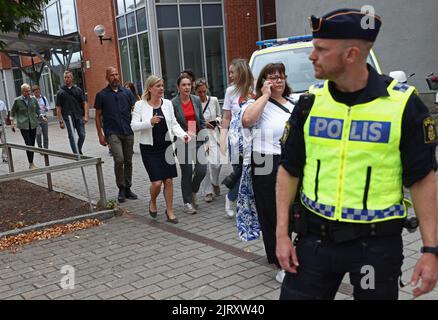 Durante venerdì, il presidente del partito e il primo ministro Magdalena Andersson, il Partito socialdemocratico svedese, hanno visitato l'Università di Linköping, Linköping, Svezia. Il motivo della visita è stato, tra l'altro, quello di parlare con gli studenti delle prossime elezioni parlamentari. Foto Stock