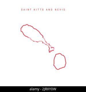 Saint Kitts e Nevis mappa di contorno modificabile. Saint Christopher e Nevis confine rosso. Nome del paese. Regolare lo spessore della linea. Cambia colore. Vettore illu Illustrazione Vettoriale