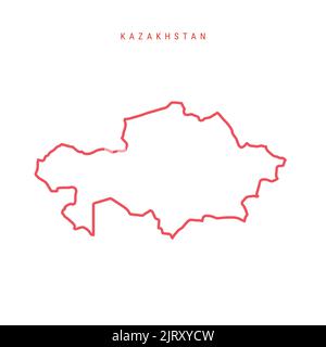 Kazakhstan Mappa del contorno modificabile. Confine rosso kazako. Nome del paese. Regolare lo spessore della linea. Cambia colore. Illustrazione vettoriale. Illustrazione Vettoriale